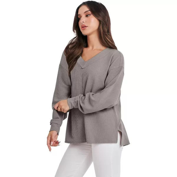 Caracilia Women Long Sleeve Shirt Off Shoulder Sweater Oversized Sweatshirt V Neck Knit Pullover Fall Clothes Loose Tunic Top