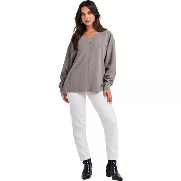 Caracilia Women Long Sleeve Shirt Off Shoulder Sweater Oversized Sweatshirt V Neck Knit Pullover Fall Clothes Loose Tunic Top