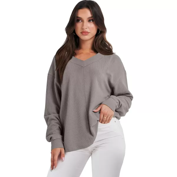 Caracilia Women Long Sleeve Shirt Off Shoulder Sweater Oversized Sweatshirt V Neck Knit Pullover Fall Clothes Loose Tunic Top