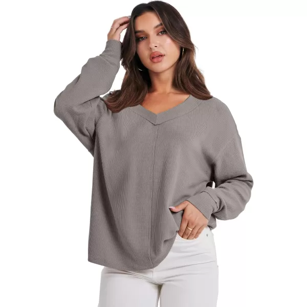 Caracilia Women Long Sleeve Shirt Off Shoulder Sweater Oversized Sweatshirt V Neck Knit Pullover Fall Clothes Loose Tunic Top