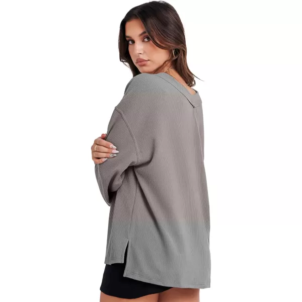 Caracilia Women Long Sleeve Shirt Off Shoulder Sweater Oversized Sweatshirt V Neck Knit Pullover Fall Clothes Loose Tunic Top