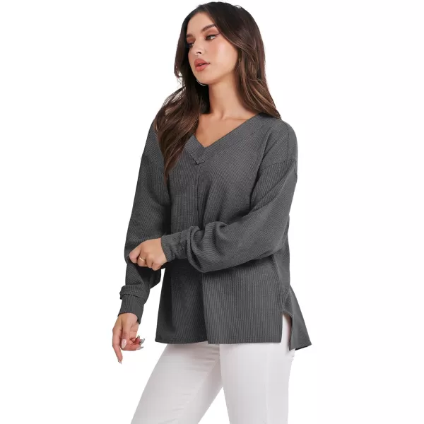 Caracilia Women Long Sleeve Shirt Off Shoulder Sweater Oversized Sweatshirt V Neck Knit Pullover Fall Clothes Loose Tunic Top