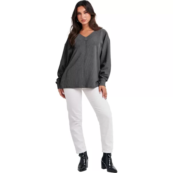 Caracilia Women Long Sleeve Shirt Off Shoulder Sweater Oversized Sweatshirt V Neck Knit Pullover Fall Clothes Loose Tunic Top