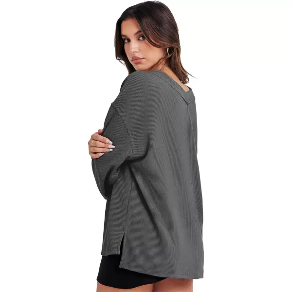 Caracilia Women Long Sleeve Shirt Off Shoulder Sweater Oversized Sweatshirt V Neck Knit Pullover Fall Clothes Loose Tunic Top