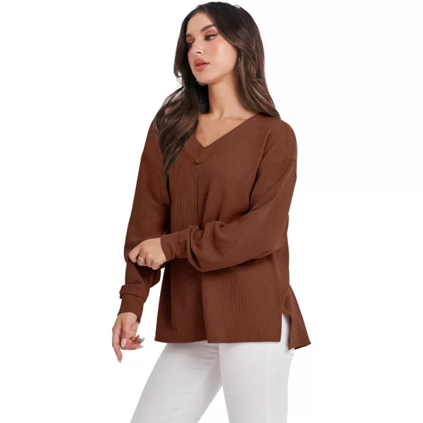 Caracilia Women Long Sleeve Shirt Off Shoulder Sweater Oversized Sweatshirt V Neck Knit Pullover Fall Clothes Loose Tunic Top