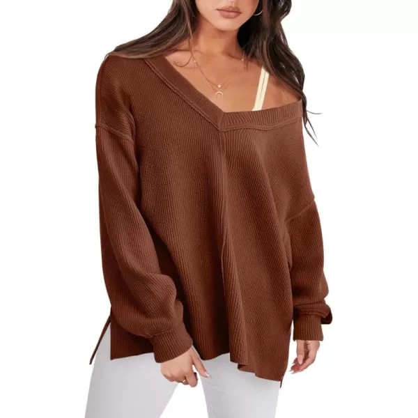 Caracilia Women Long Sleeve Shirt Off Shoulder Sweater Oversized Sweatshirt V Neck Knit Pullover Fall Clothes Loose Tunic Top