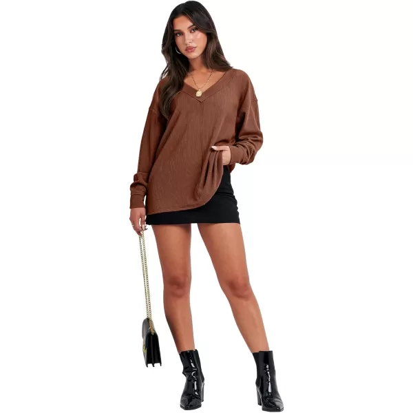 Caracilia Women Long Sleeve Shirt Off Shoulder Sweater Oversized Sweatshirt V Neck Knit Pullover Fall Clothes Loose Tunic Top