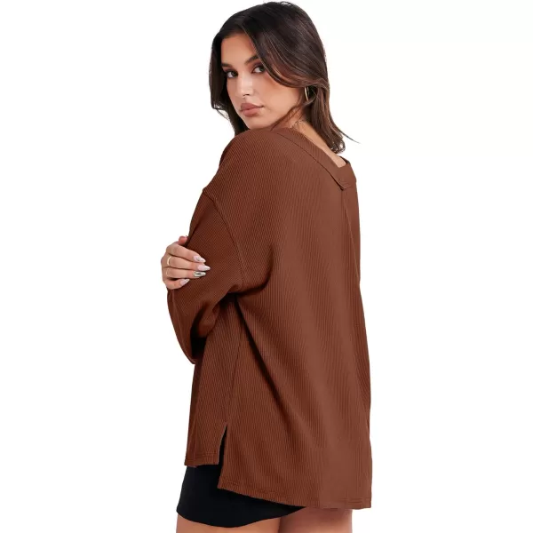 Caracilia Women Long Sleeve Shirt Off Shoulder Sweater Oversized Sweatshirt V Neck Knit Pullover Fall Clothes Loose Tunic Top