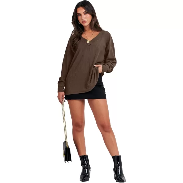 Caracilia Women Long Sleeve Shirt Off Shoulder Sweater Oversized Sweatshirt V Neck Knit Pullover Fall Clothes Loose Tunic Top