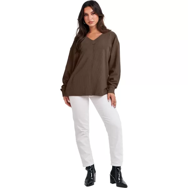 Caracilia Women Long Sleeve Shirt Off Shoulder Sweater Oversized Sweatshirt V Neck Knit Pullover Fall Clothes Loose Tunic Top