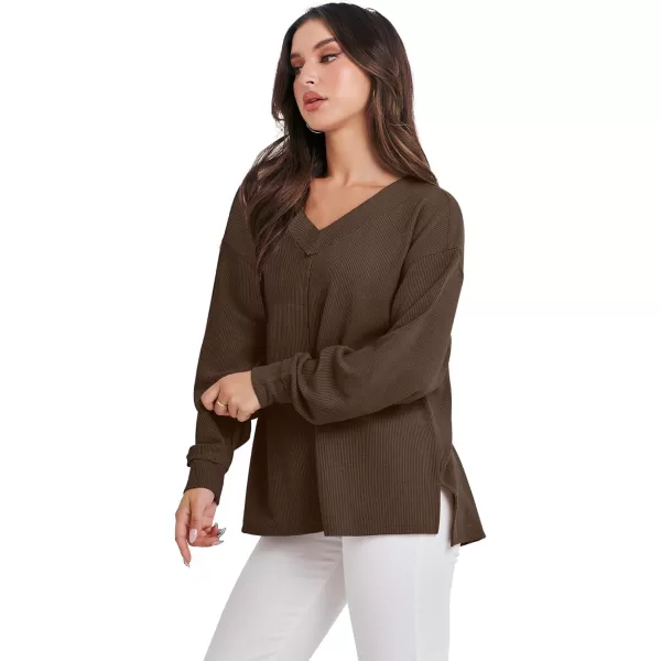 Caracilia Women Long Sleeve Shirt Off Shoulder Sweater Oversized Sweatshirt V Neck Knit Pullover Fall Clothes Loose Tunic Top