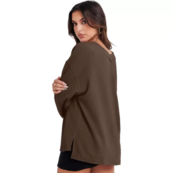 Caracilia Women Long Sleeve Shirt Off Shoulder Sweater Oversized Sweatshirt V Neck Knit Pullover Fall Clothes Loose Tunic Top