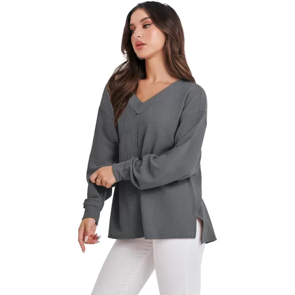 Caracilia Women Long Sleeve Shirt Off Shoulder Sweater Oversized Sweatshirt V Neck Knit Pullover Fall Clothes Loose Tunic Top