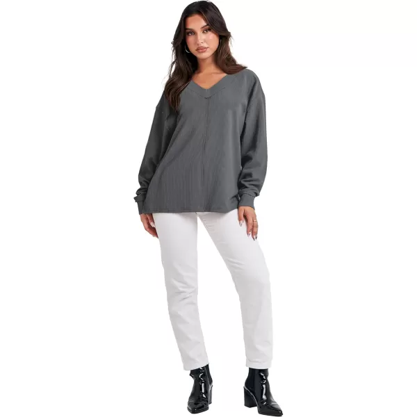 Caracilia Women Long Sleeve Shirt Off Shoulder Sweater Oversized Sweatshirt V Neck Knit Pullover Fall Clothes Loose Tunic Top