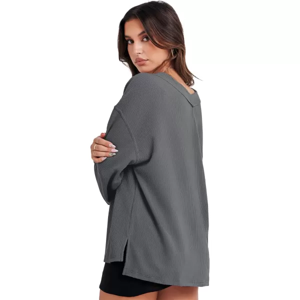Caracilia Women Long Sleeve Shirt Off Shoulder Sweater Oversized Sweatshirt V Neck Knit Pullover Fall Clothes Loose Tunic Top
