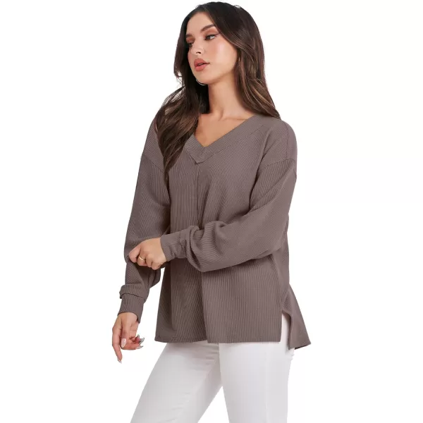 Caracilia Women Long Sleeve Shirt Off Shoulder Sweater Oversized Sweatshirt V Neck Knit Pullover Fall Clothes Loose Tunic Top