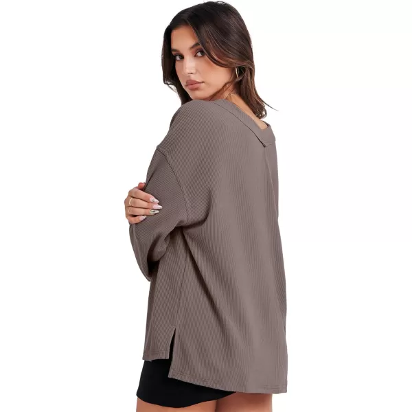 Caracilia Women Long Sleeve Shirt Off Shoulder Sweater Oversized Sweatshirt V Neck Knit Pullover Fall Clothes Loose Tunic Top