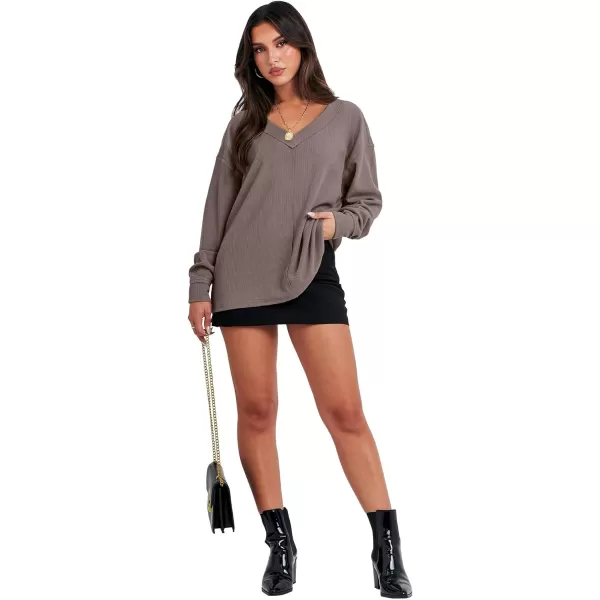 Caracilia Women Long Sleeve Shirt Off Shoulder Sweater Oversized Sweatshirt V Neck Knit Pullover Fall Clothes Loose Tunic Top