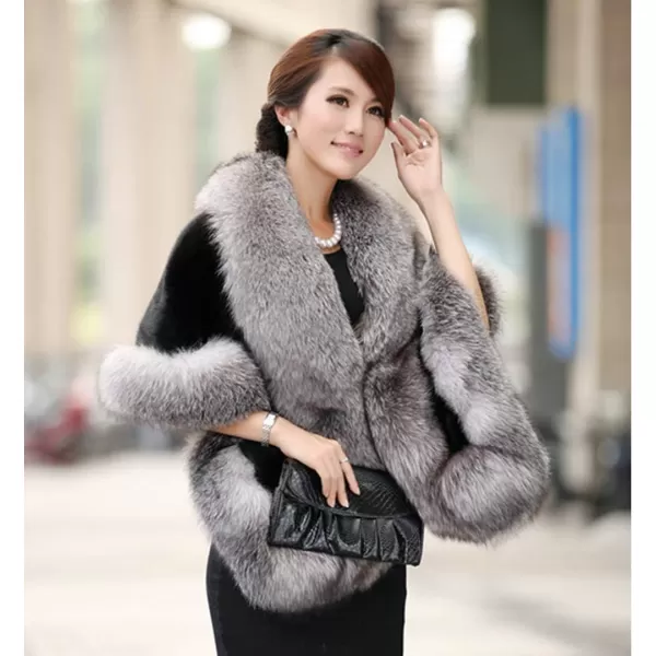 Caracilia Women Luxury Faux Fur Coat Jackets Wrap Cape Shawl for Wedding Party