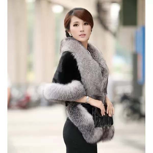 Caracilia Women Luxury Faux Fur Coat Jackets Wrap Cape Shawl for Wedding Party