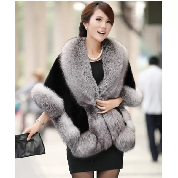Caracilia Women Luxury Faux Fur Coat Jackets Wrap Cape Shawl for Wedding Party