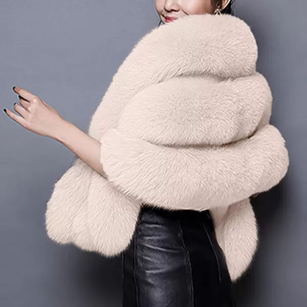 Caracilia Women Luxury Faux Fur Coat Jackets Wrap Cape Shawl for Wedding Party