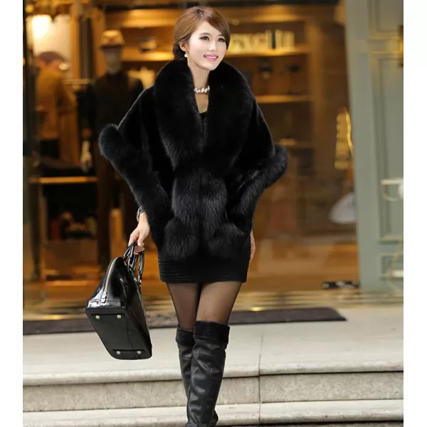 Caracilia Women Luxury Faux Fur Coat Jackets Wrap Cape Shawl for Wedding Party