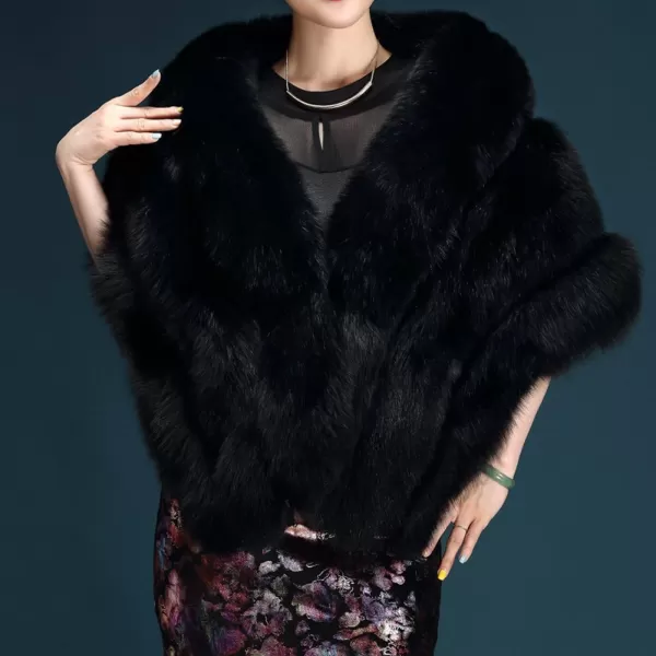 Caracilia Women Luxury Faux Fur Coat Jackets Wrap Cape Shawl for Wedding Party