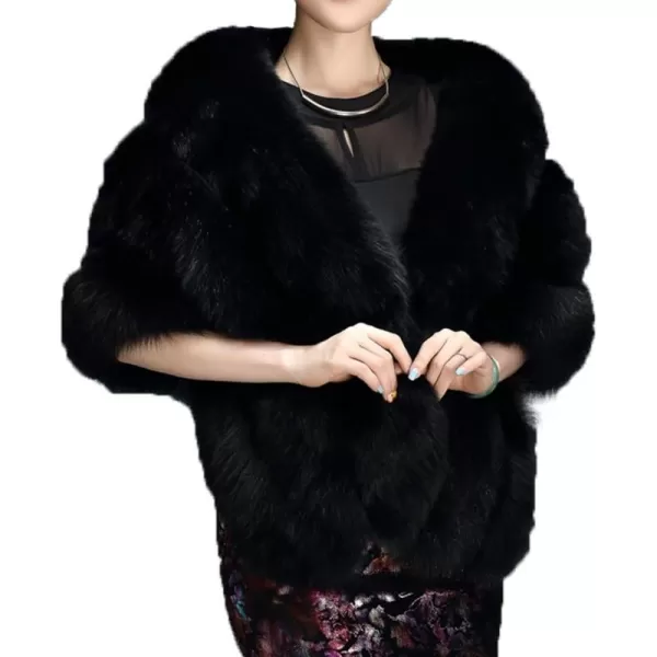 Caracilia Women Luxury Faux Fur Coat Jackets Wrap Cape Shawl for Wedding Party