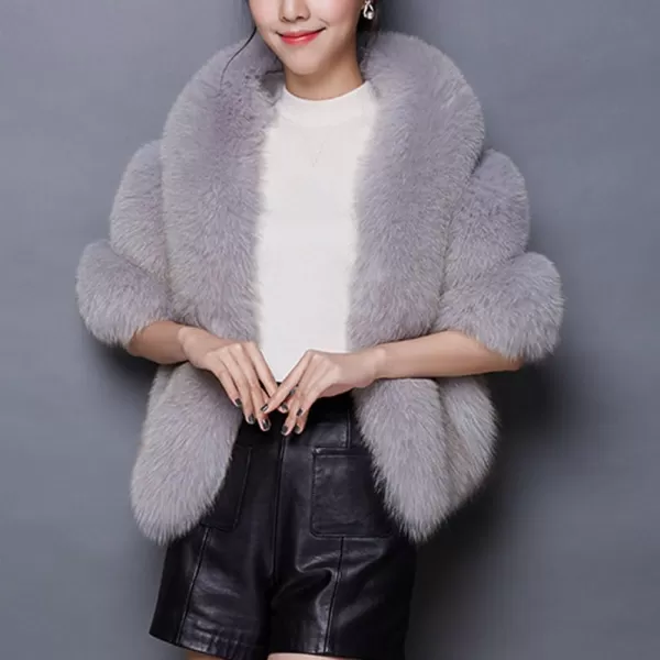 Caracilia Women Luxury Faux Fur Coat Jackets Wrap Cape Shawl for Wedding Party