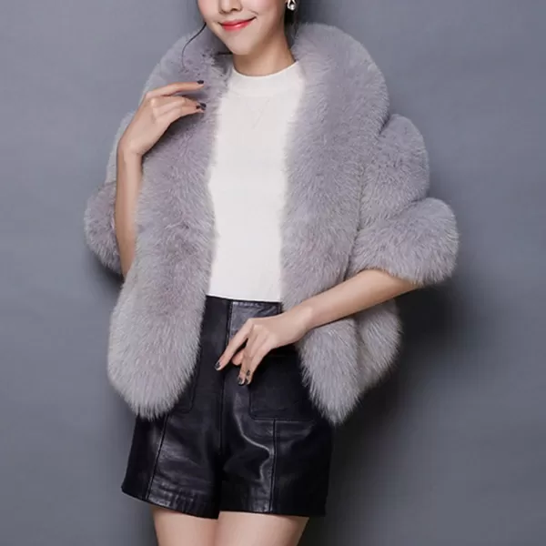 Caracilia Women Luxury Faux Fur Coat Jackets Wrap Cape Shawl for Wedding Party