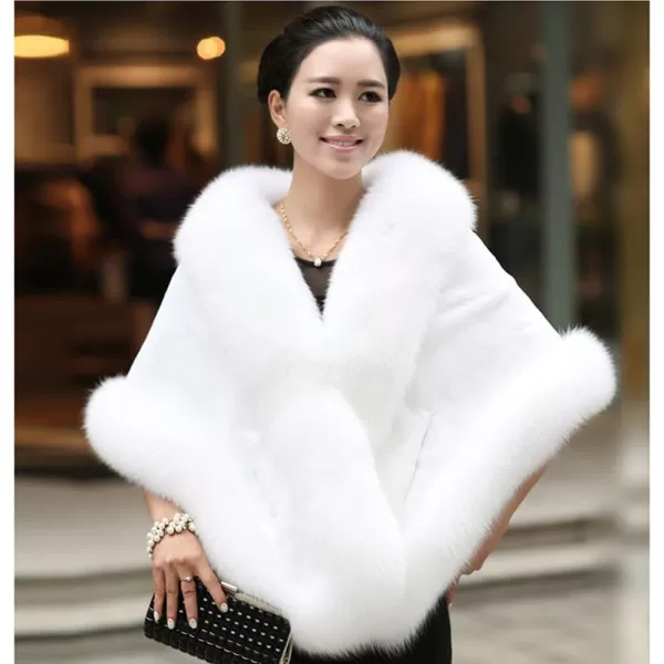 Caracilia Women Luxury Faux Fur Coat Jackets Wrap Cape Shawl for Wedding Party
