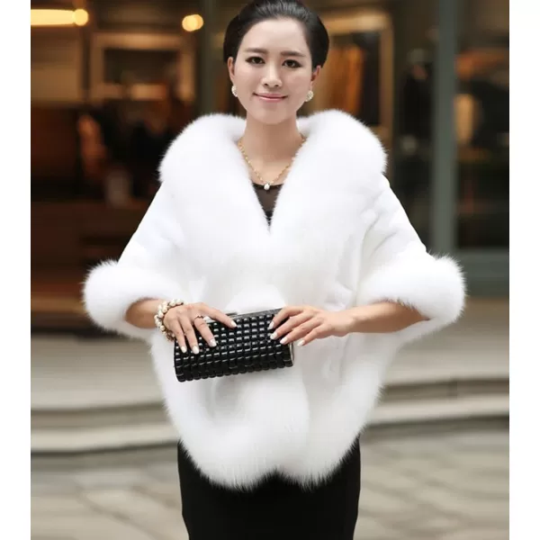 Caracilia Women Luxury Faux Fur Coat Jackets Wrap Cape Shawl for Wedding Party