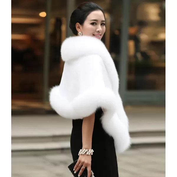 Caracilia Women Luxury Faux Fur Coat Jackets Wrap Cape Shawl for Wedding Party