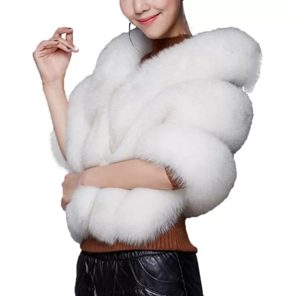 Caracilia Women Luxury Faux Fur Coat Jackets Wrap Cape Shawl for Wedding Party