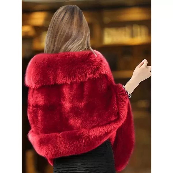 Caracilia Women Luxury Faux Fur Coat Jackets Wrap Cape Shawl for Wedding Party