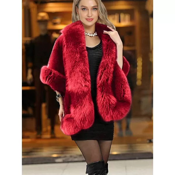 Caracilia Women Luxury Faux Fur Coat Jackets Wrap Cape Shawl for Wedding Party