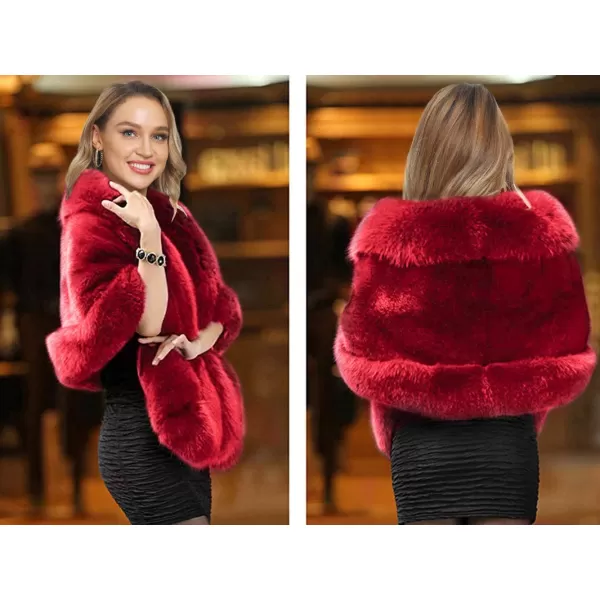 Caracilia Women Luxury Faux Fur Coat Jackets Wrap Cape Shawl for Wedding Party