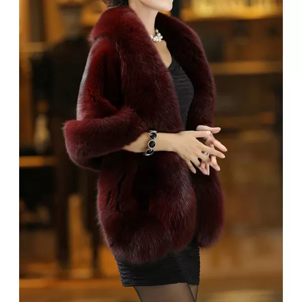 Caracilia Women Luxury Faux Fur Coat Jackets Wrap Cape Shawl for Wedding Party