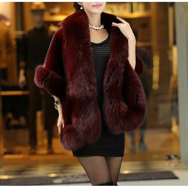 Caracilia Women Luxury Faux Fur Coat Jackets Wrap Cape Shawl for Wedding Party