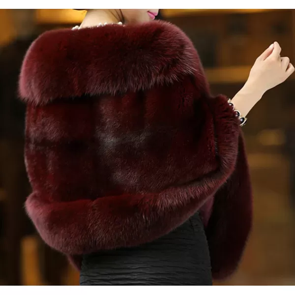 Caracilia Women Luxury Faux Fur Coat Jackets Wrap Cape Shawl for Wedding Party