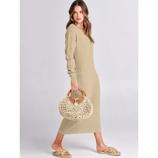 Caracilia Women Sweater Dress Long Sleeve Button V Neck Oversized Waffle Knit Pullover Sweater Casual Loose Fall Maxi Dress