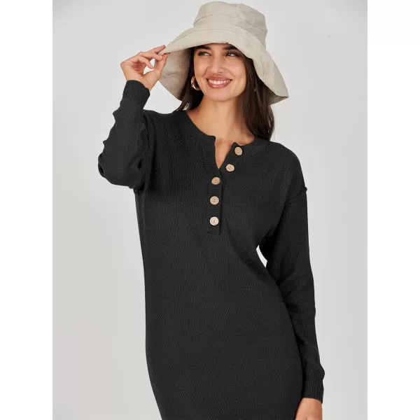 Caracilia Women Sweater Dress Long Sleeve Button V Neck Oversized Waffle Knit Pullover Sweater Casual Loose Fall Maxi Dress