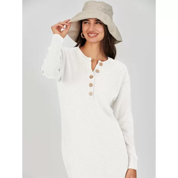 Caracilia Women Sweater Dress Long Sleeve Button V Neck Oversized Waffle Knit Pullover Sweater Casual Loose Fall Maxi Dress