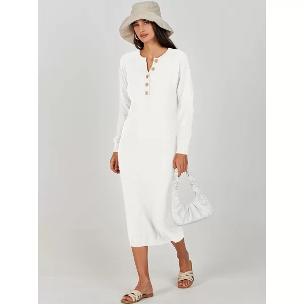 Caracilia Women Sweater Dress Long Sleeve Button V Neck Oversized Waffle Knit Pullover Sweater Casual Loose Fall Maxi Dress