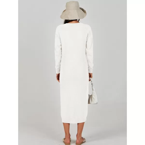 Caracilia Women Sweater Dress Long Sleeve Button V Neck Oversized Waffle Knit Pullover Sweater Casual Loose Fall Maxi Dress