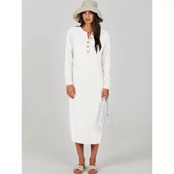 Caracilia Women Sweater Dress Long Sleeve Button V Neck Oversized Waffle Knit Pullover Sweater Casual Loose Fall Maxi Dress