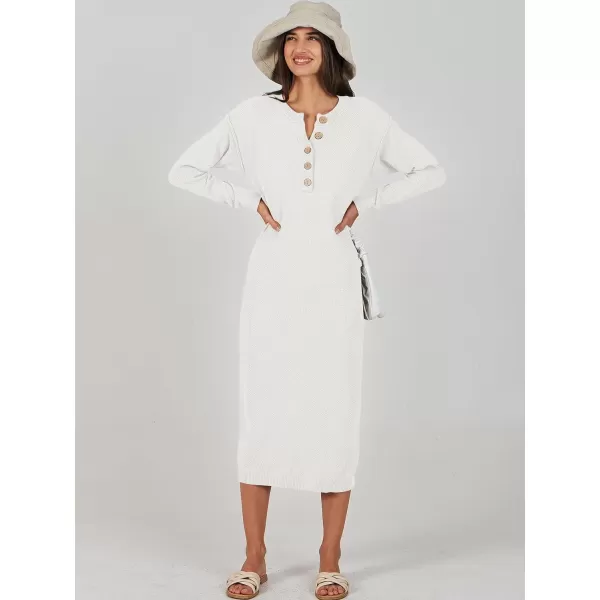 Caracilia Women Sweater Dress Long Sleeve Button V Neck Oversized Waffle Knit Pullover Sweater Casual Loose Fall Maxi Dress