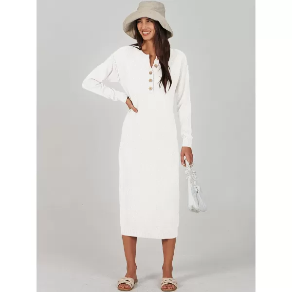 Caracilia Women Sweater Dress Long Sleeve Button V Neck Oversized Waffle Knit Pullover Sweater Casual Loose Fall Maxi Dress