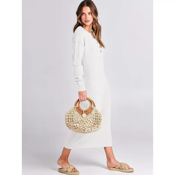 Caracilia Women Sweater Dress Long Sleeve Button V Neck Oversized Waffle Knit Pullover Sweater Casual Loose Fall Maxi Dress